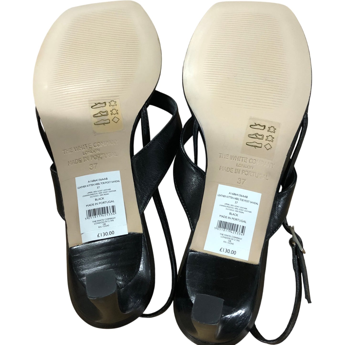 Branded Black Leather Kitten Heel Toe Post Sandals UK 4 Women's