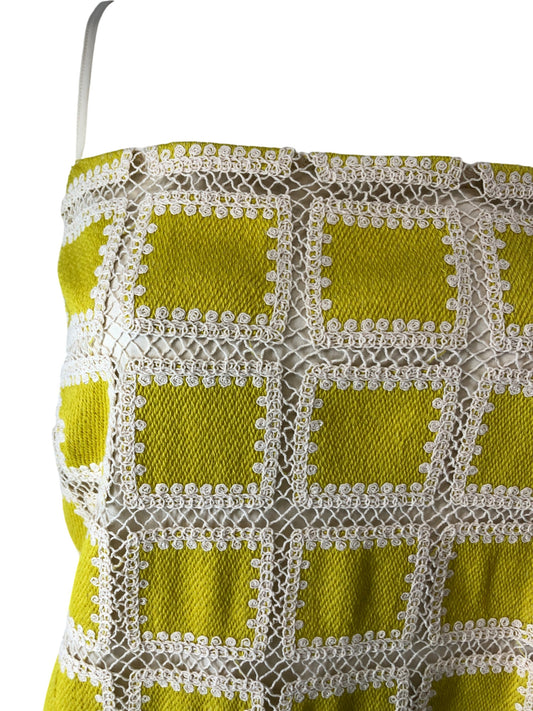 River Island UK18 Women's Yellow Crochet Mini Dress Spaghetti Straps Casual