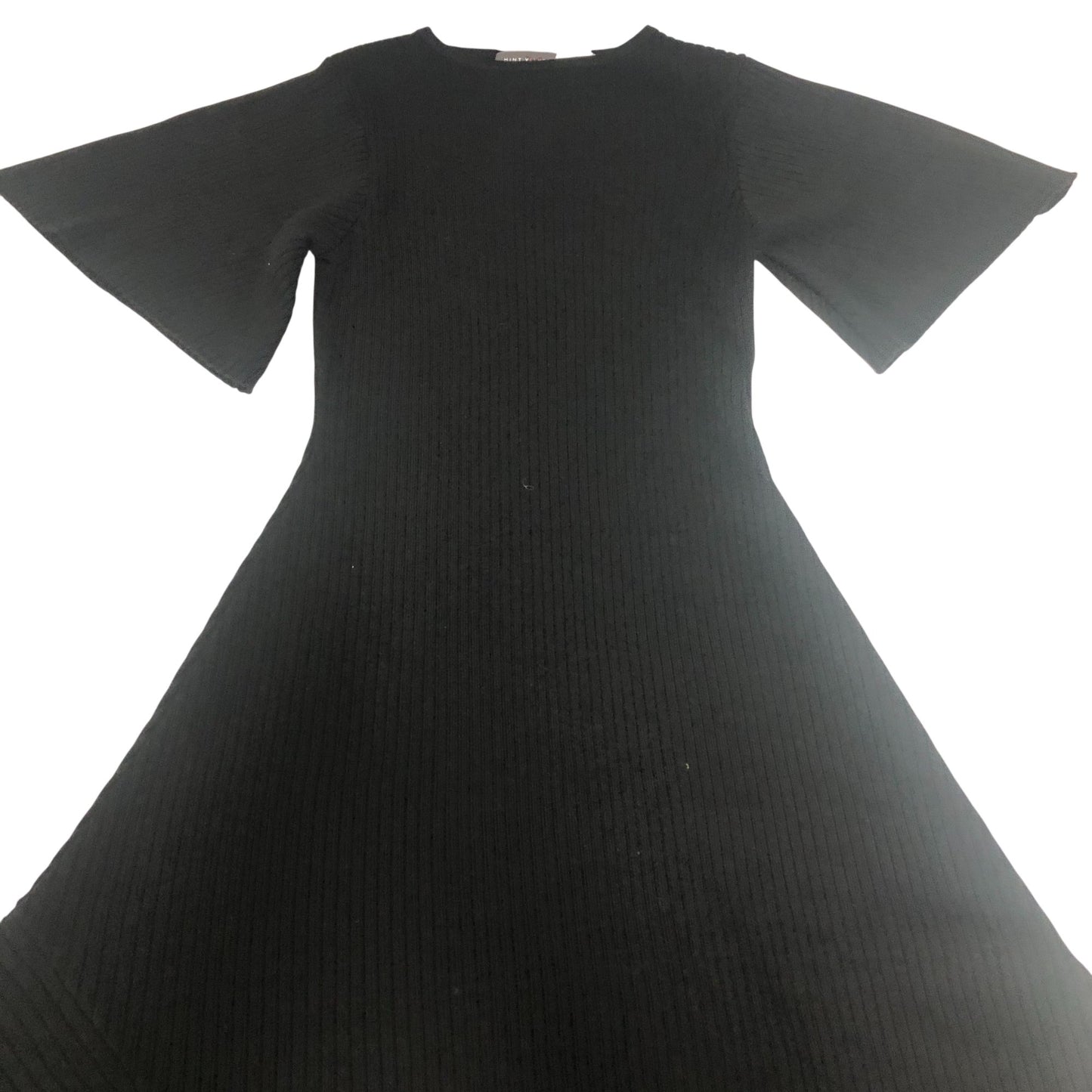 Black Ribbed Flared Dress Women's Short Sleeve Casual XS