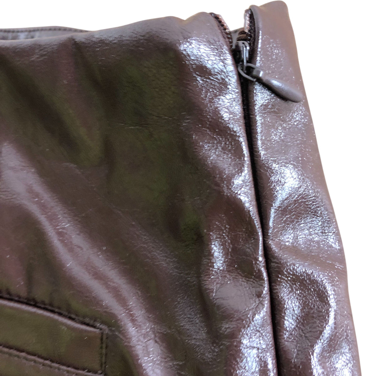 River Island Faux Fur Trim Skirt UK10 Women's Brown Patent