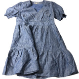 Boden Anna Linen Short Dress Women's Short Sleeve V Neck Blue UK22
