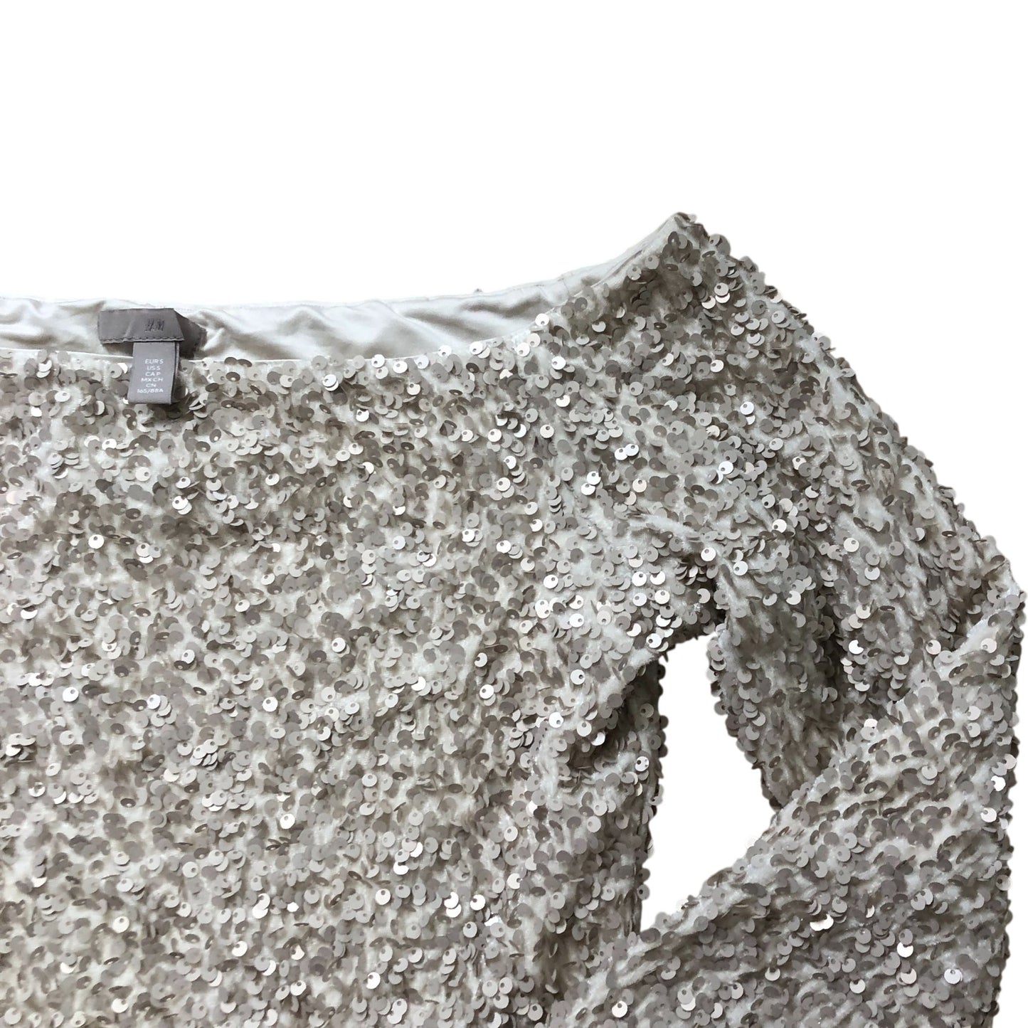 H&M Women Sequin Top Size S Long Sleeve Cream Sparkly Elegant Party Wear