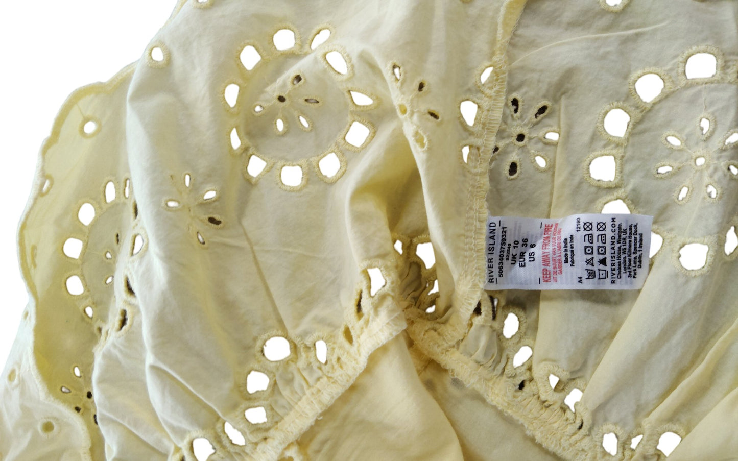 River Island Women's Yellow Floral Embroidered Crop Top UK10 Summer Style