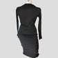 Branded V-Neck Button Midi Dress UK10 Women's Ribbed Black