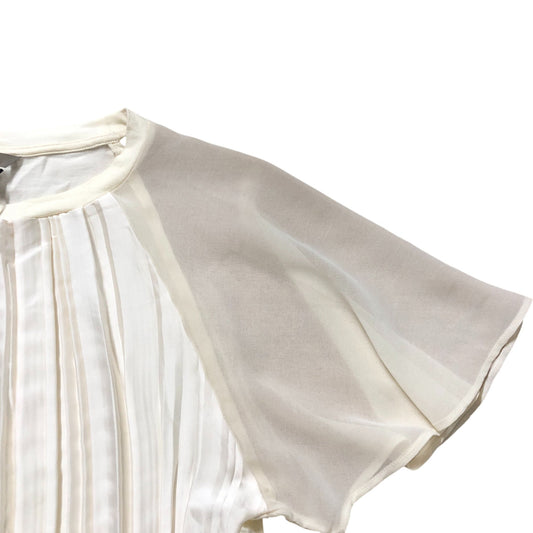 River Island Women's Cream Pleated Blouse Short Sleeve Top Lightweight Size 10