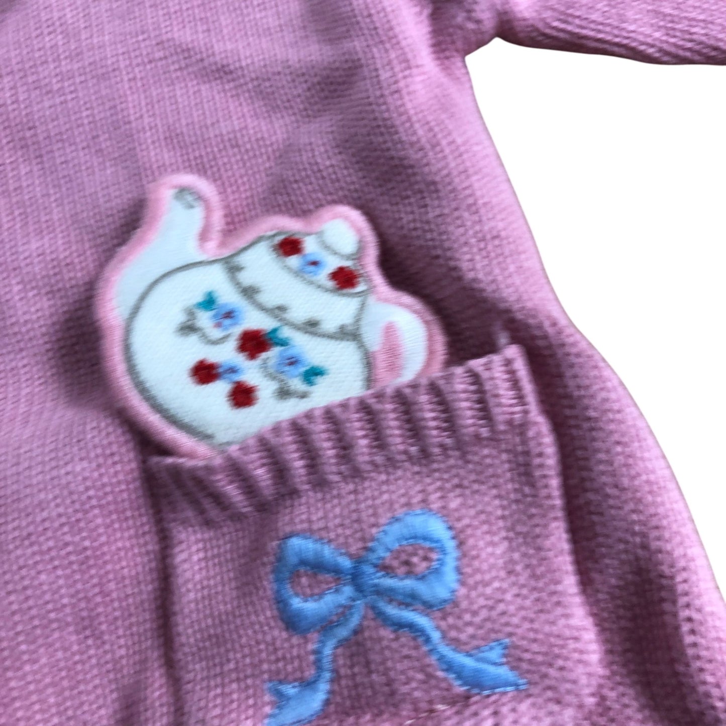 Girls Pink Mouse Pet Teapot Pocket Appliqué Cardigan 4-5 Years