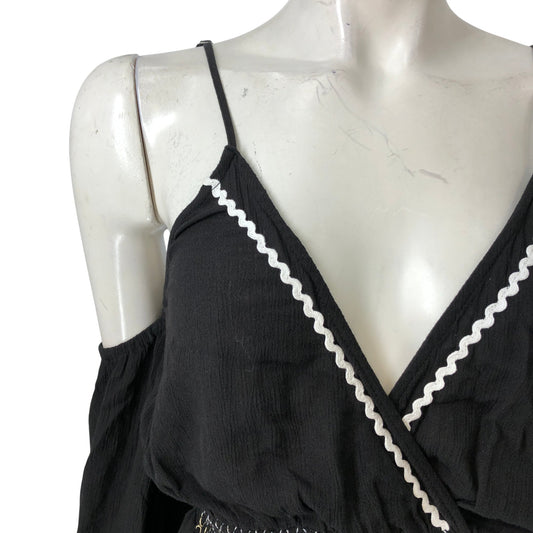 River Island Black Cold Shoulder Playsuit UK S Women's Embroidered Detail