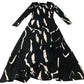 Long Sleeve Maxi Dress Women's Black Abstract Print XS