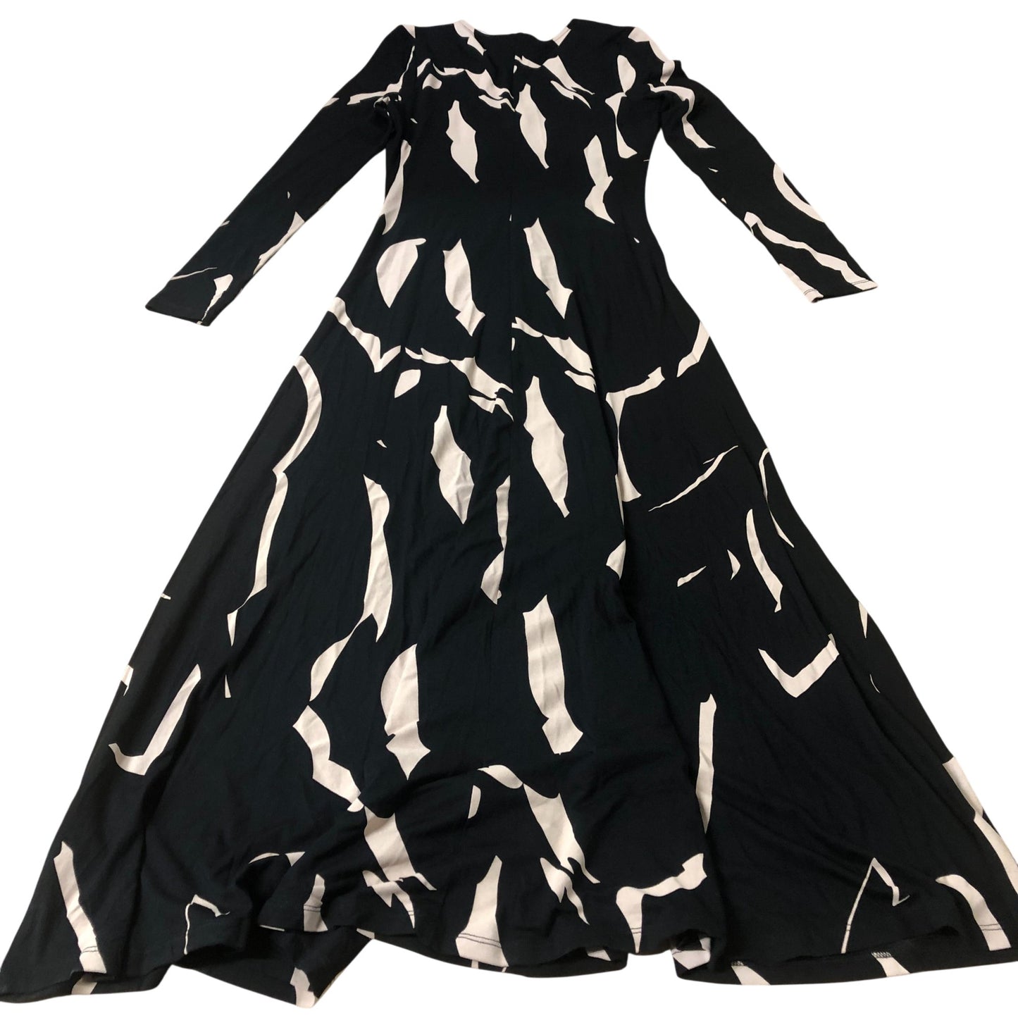Long Sleeve Maxi Dress Women's Black Abstract Print XS