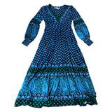 Boden Daphne Jersey Maxi Dress Women's Floral Long Sleeve Blue Green Size 6