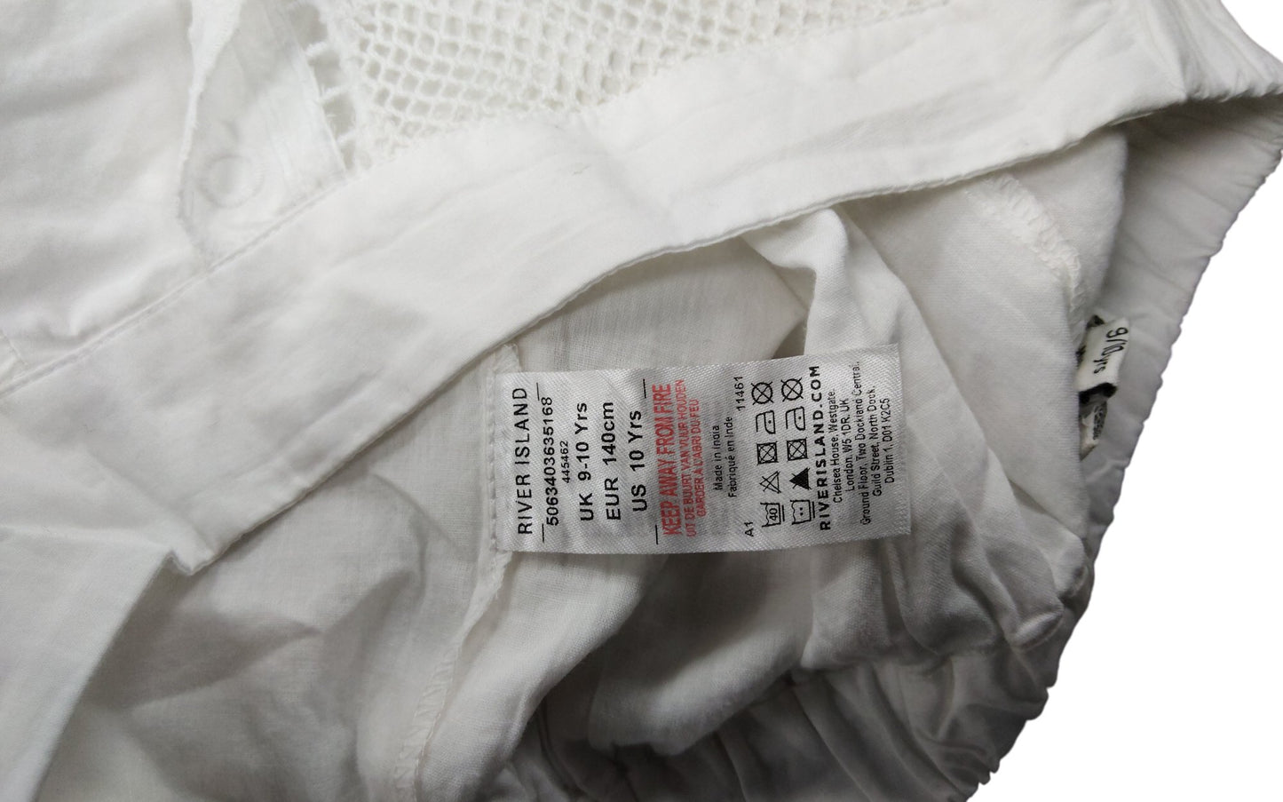 River Island Girls White Lace Trim High Waisted Shorts Size 9-10 Years