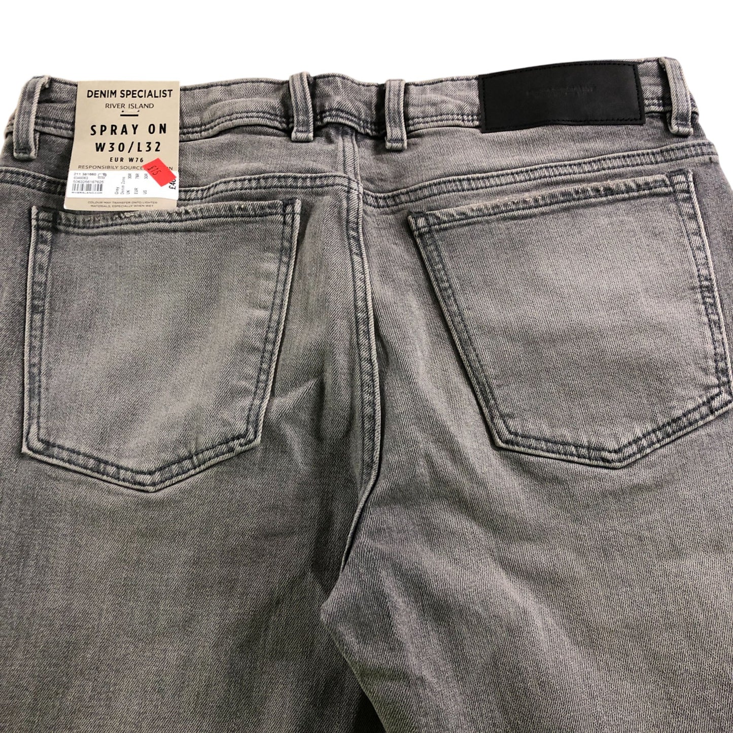River Island Spray On W30 L32 Men's Slim Jeans Grey Denim