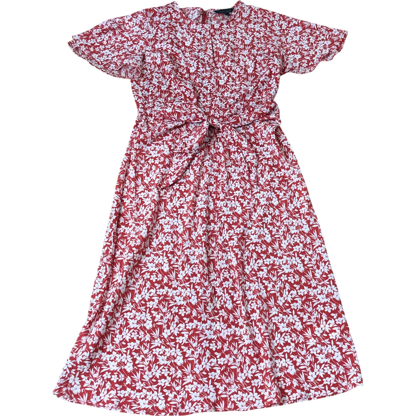Lauren Ralph Lauren Floral Dress Size 6 Women's Red White Short Sleeve Tie