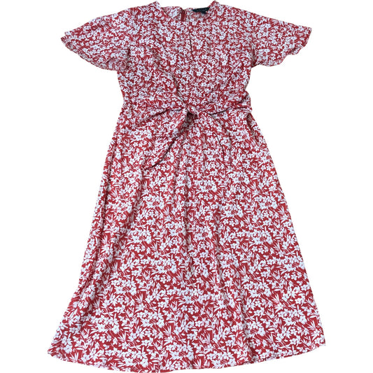 Lauren Ralph Lauren Floral Dress Size 6 Women's Red White Short Sleeve Tie