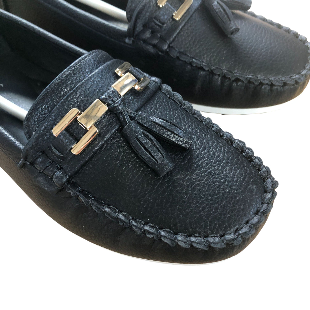 MecKiss Loafers UK4.5 Women's Comfy Flats Black With Gold Detail M1354 V2
