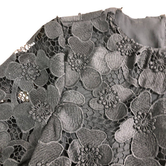 Branded Black Floral Lace Blouse UK 12 Women's Peplum Top Bell Sleeve