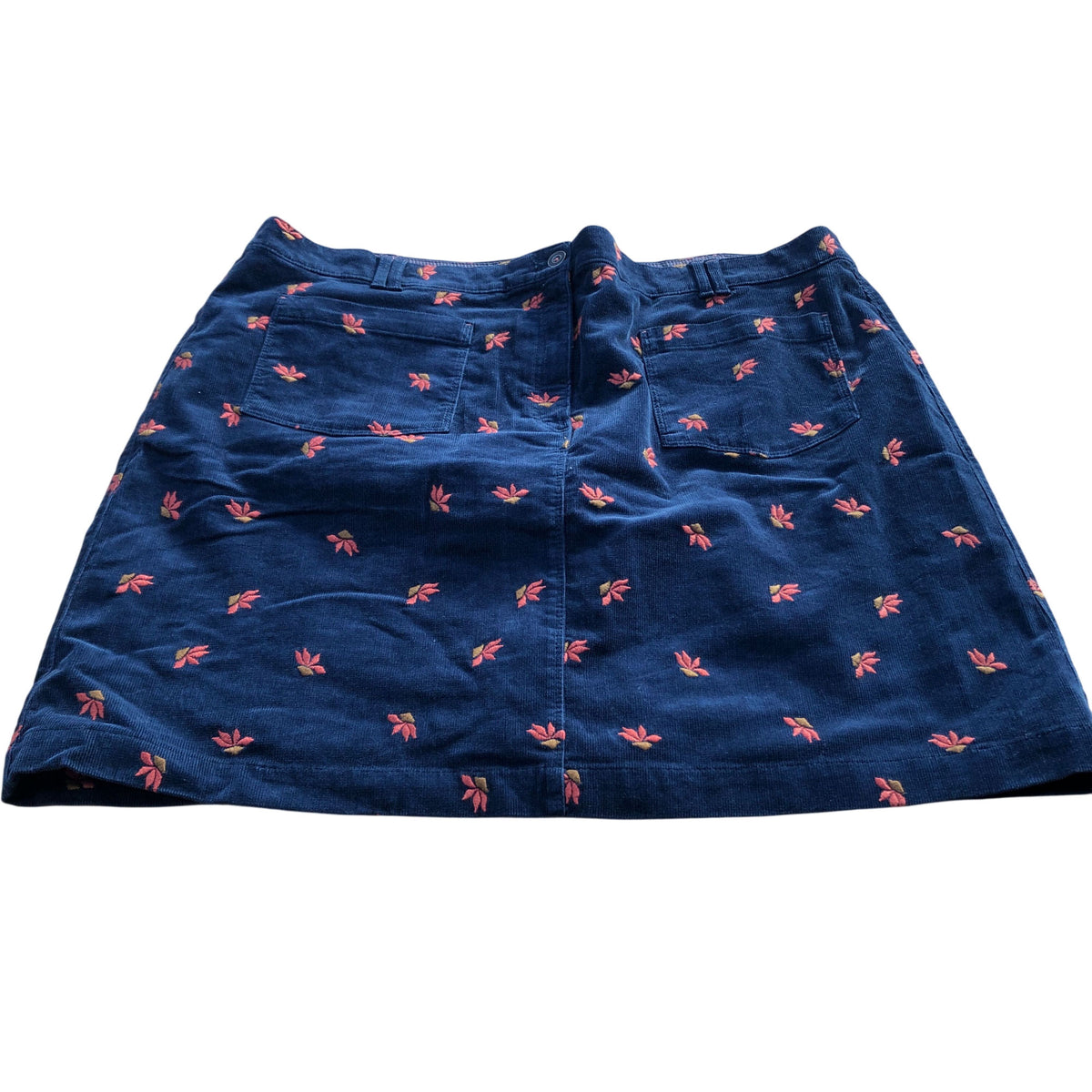 Floral Embroidered Cord Skirt UK Size 22 Women's Navy Blue Cotton Blend