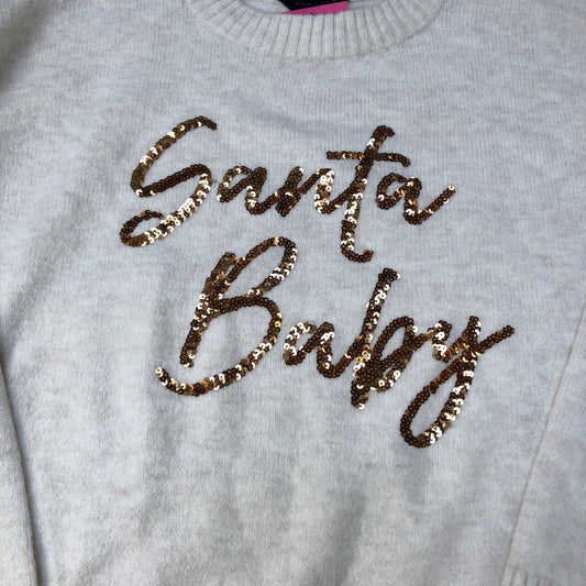 Santa Baby Women's Cropped Sweater Knit Pullover Size UK8 Cream Glitter