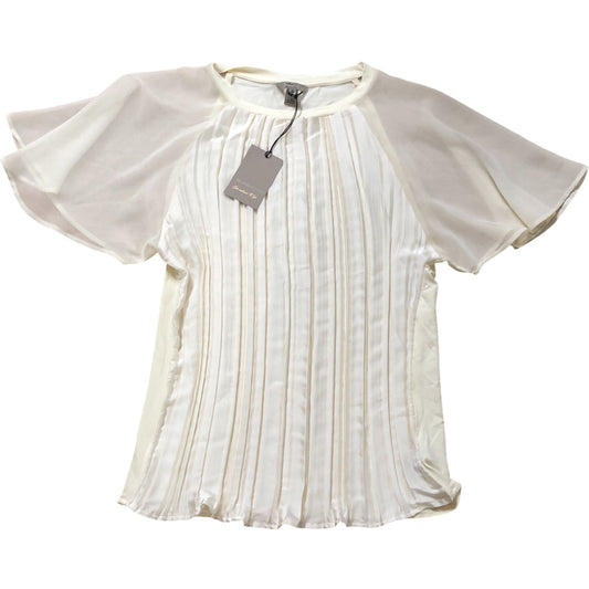 River Island Women's Cream Pleated Blouse Short Sleeve Top Lightweight Size 10