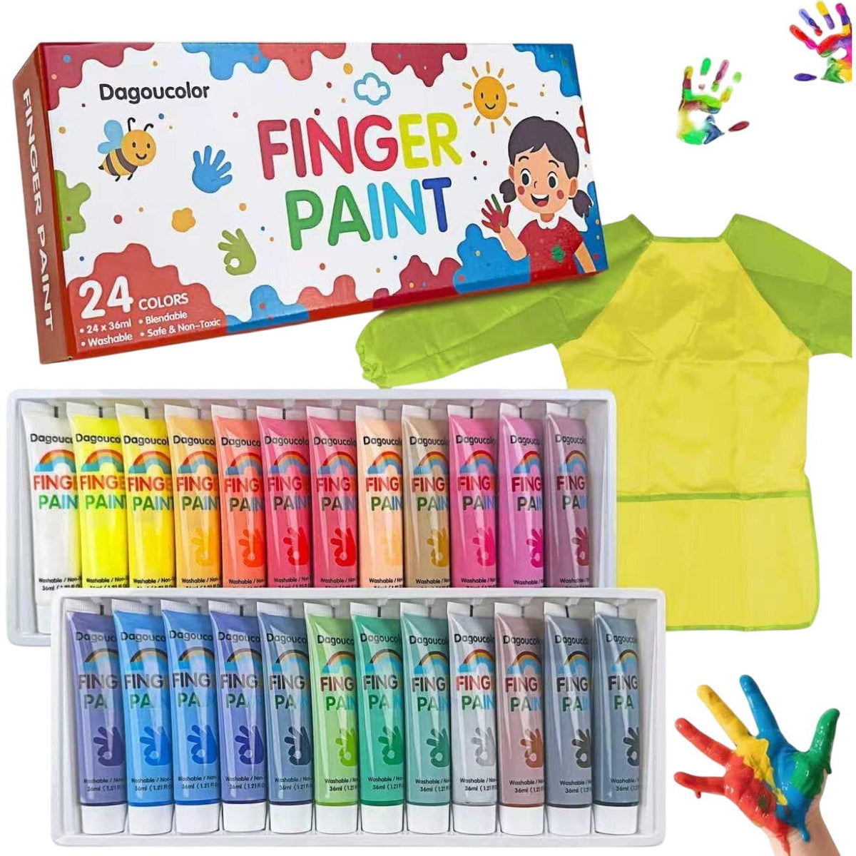 Daguocolor Finger Paint 24 Colors Non Toxic Washable Art Supplies