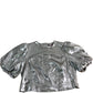 Branded Silver Puff Sleeve Crop Top Size UK16 Women's Shiny Polyester