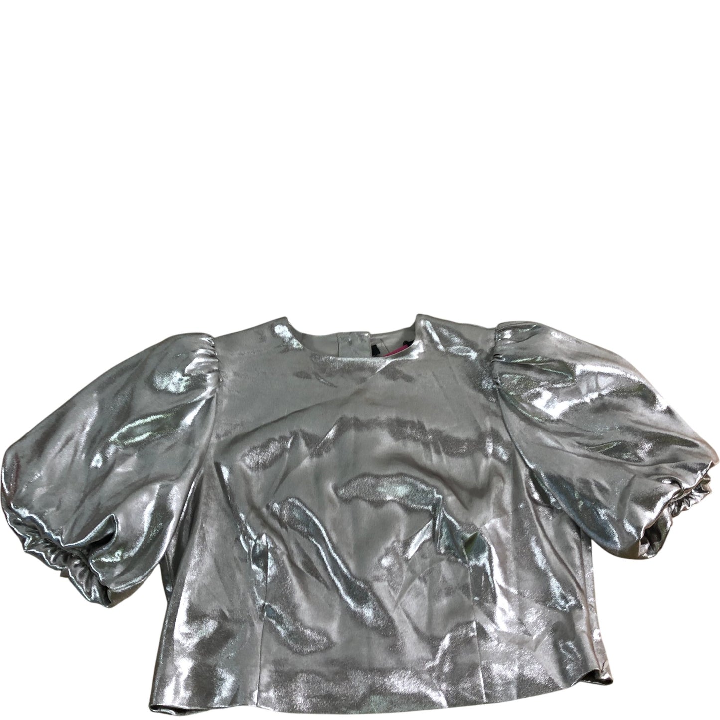 Branded Silver Puff Sleeve Crop Top Size UK16 Women's Shiny Polyester