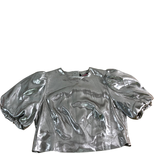 Branded Silver Puff Sleeve Crop Top Size UK16 Women's Shiny Polyester