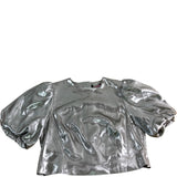 Branded Silver Puff Sleeve Crop Top Size UK16 Women's Shiny Polyester