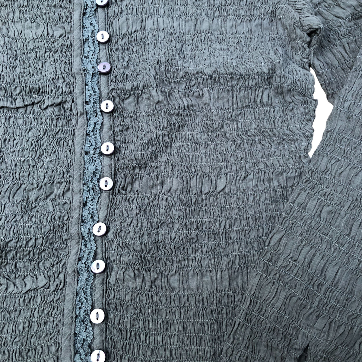 Washed Black Smocked Buttoned Top