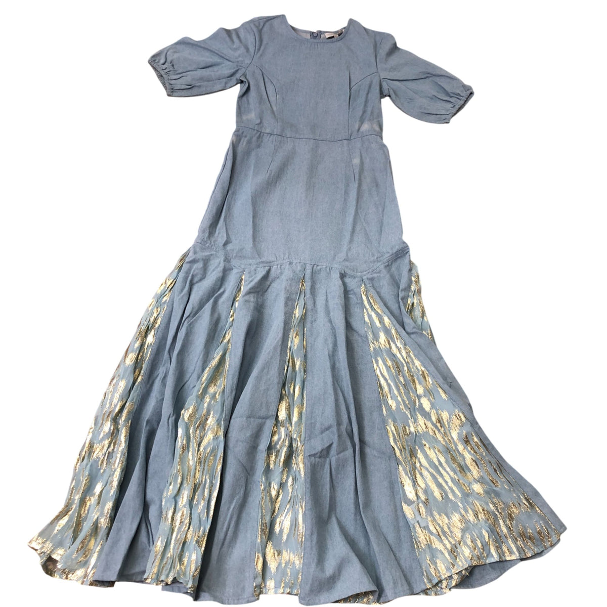 Denim Jacquard Monty Dress Women's Blue Puff Sleeve Size 6