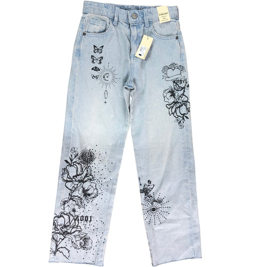 River Island Straight High Rise Jeans UK9 Years Girls Light Denim Floral Print