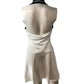 River Island White Mini Dress M Women's Relaxed Halter Zip Front Black Trim