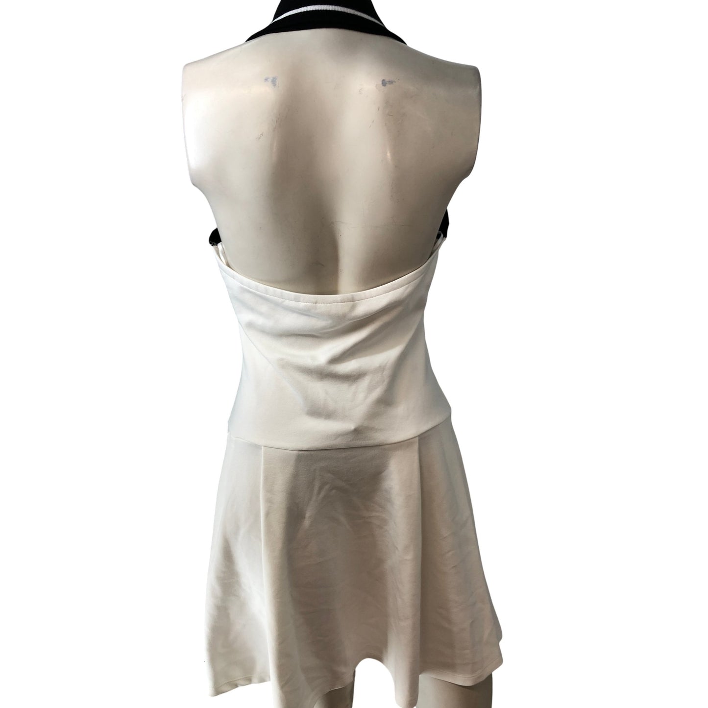 River Island White Mini Dress M Women's Relaxed Halter Zip Front Black Trim