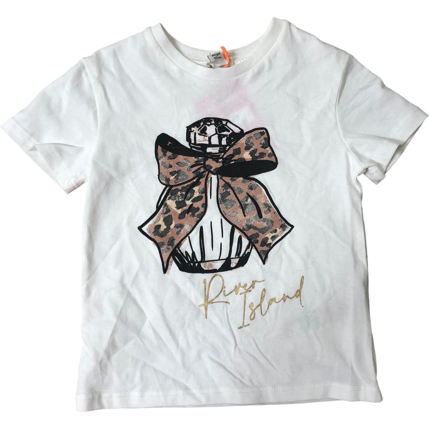 River Island Girls T-Shirt UK18-24 Months White Leopard Print Design