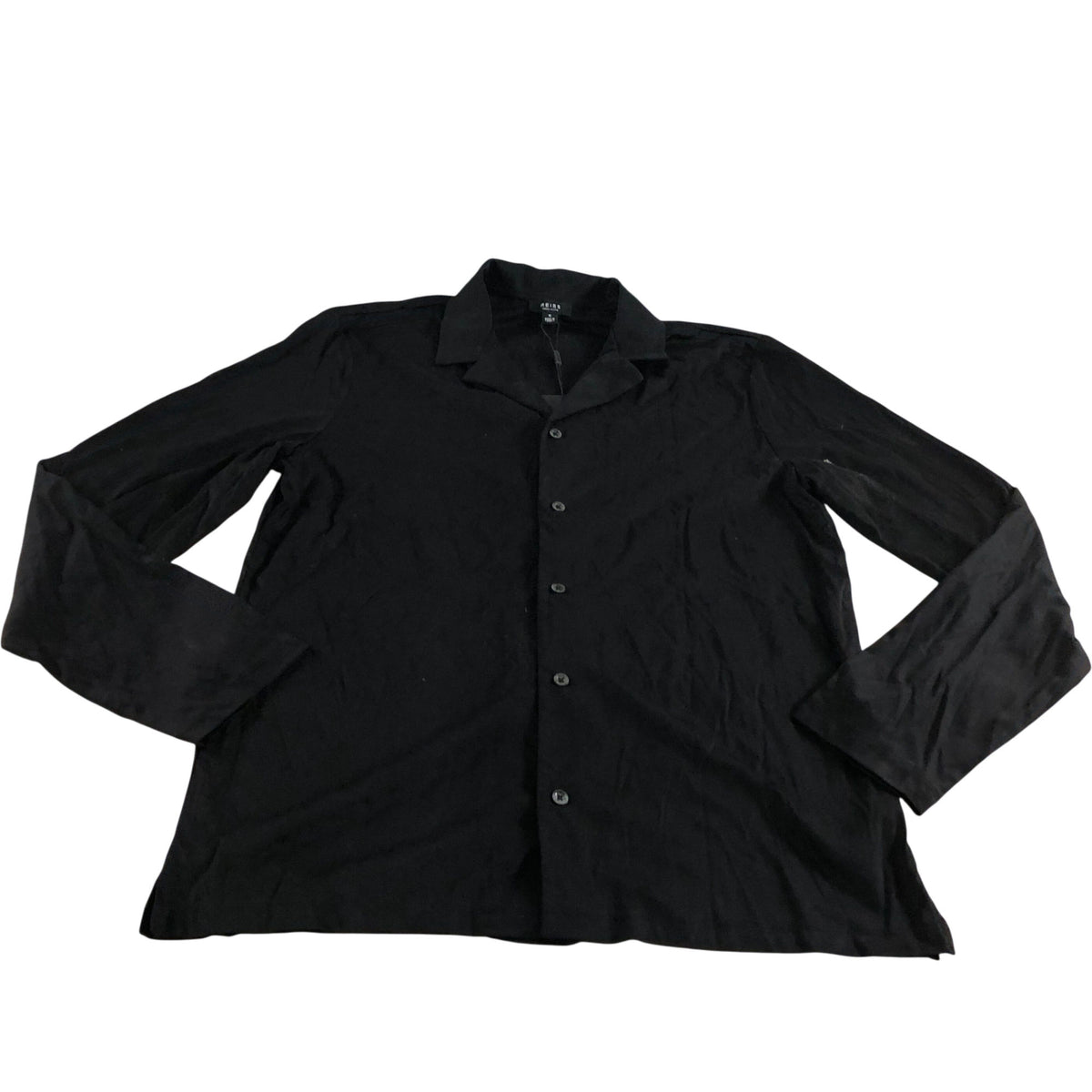 Cuban Collar Button Shirt Size Medium Men's Black Cotton
