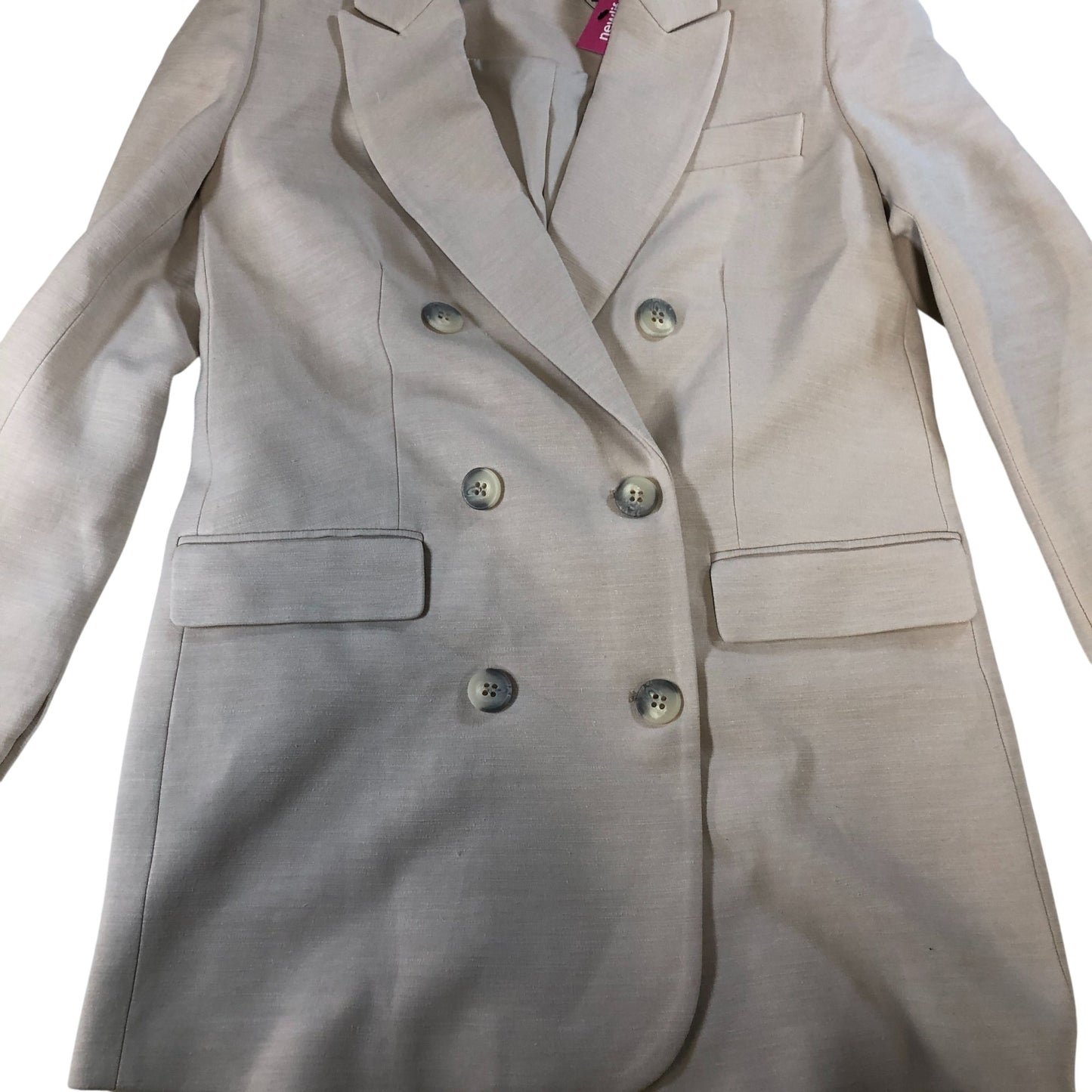 Women’s Beige Double Breasted Blazer Slim Fit Cotton Mix UK8