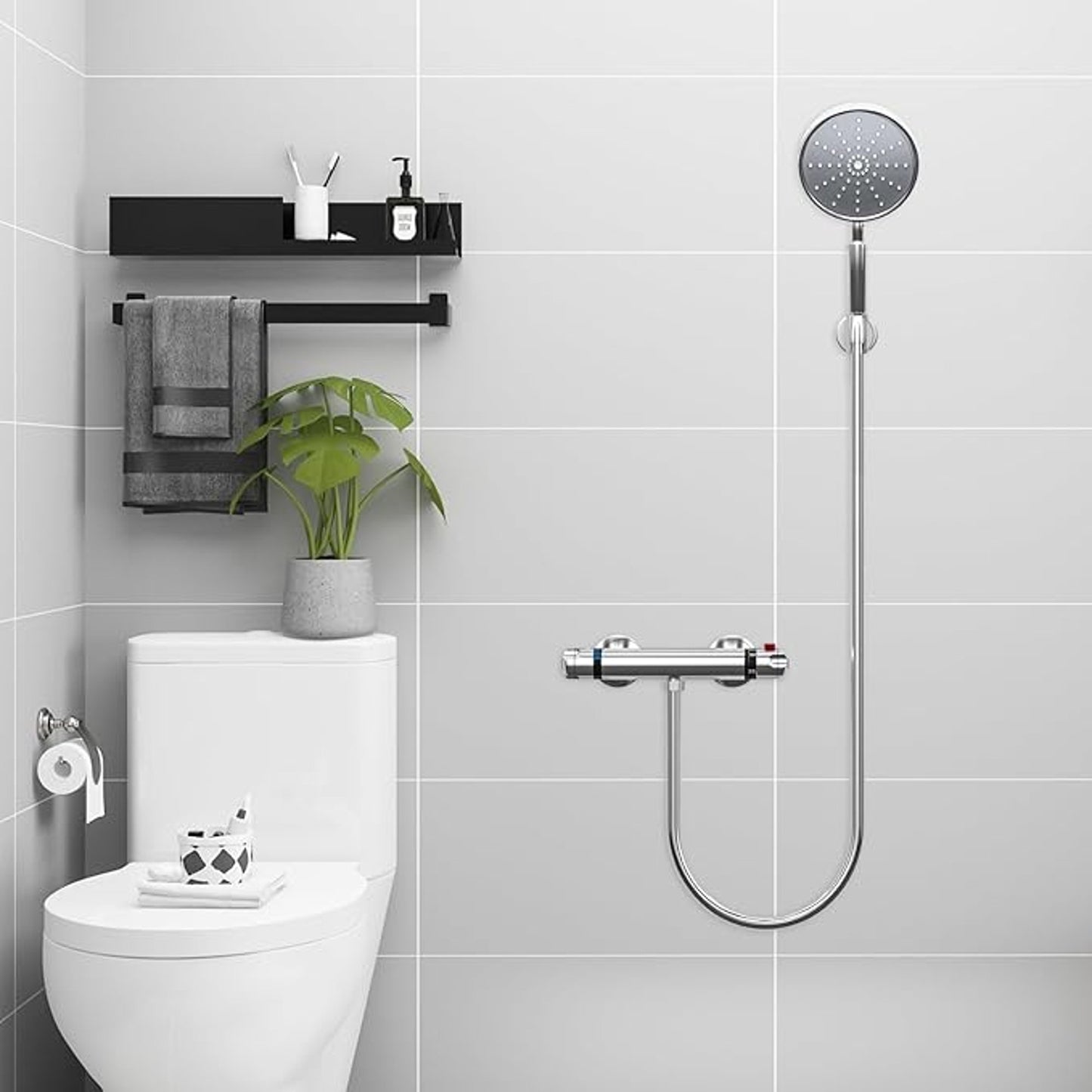 Thermostatic Shower Mixer Valve Chrome Bathroom Shower Control 28cm