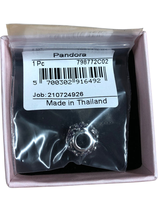 PANDORA Floral Charm 798772C02 Silver With Purple Enamel Accessory