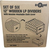 RETRO MUSIQUE Set Of Six 12 Inch Wooden LP Dividers With Hessian Cover Oak