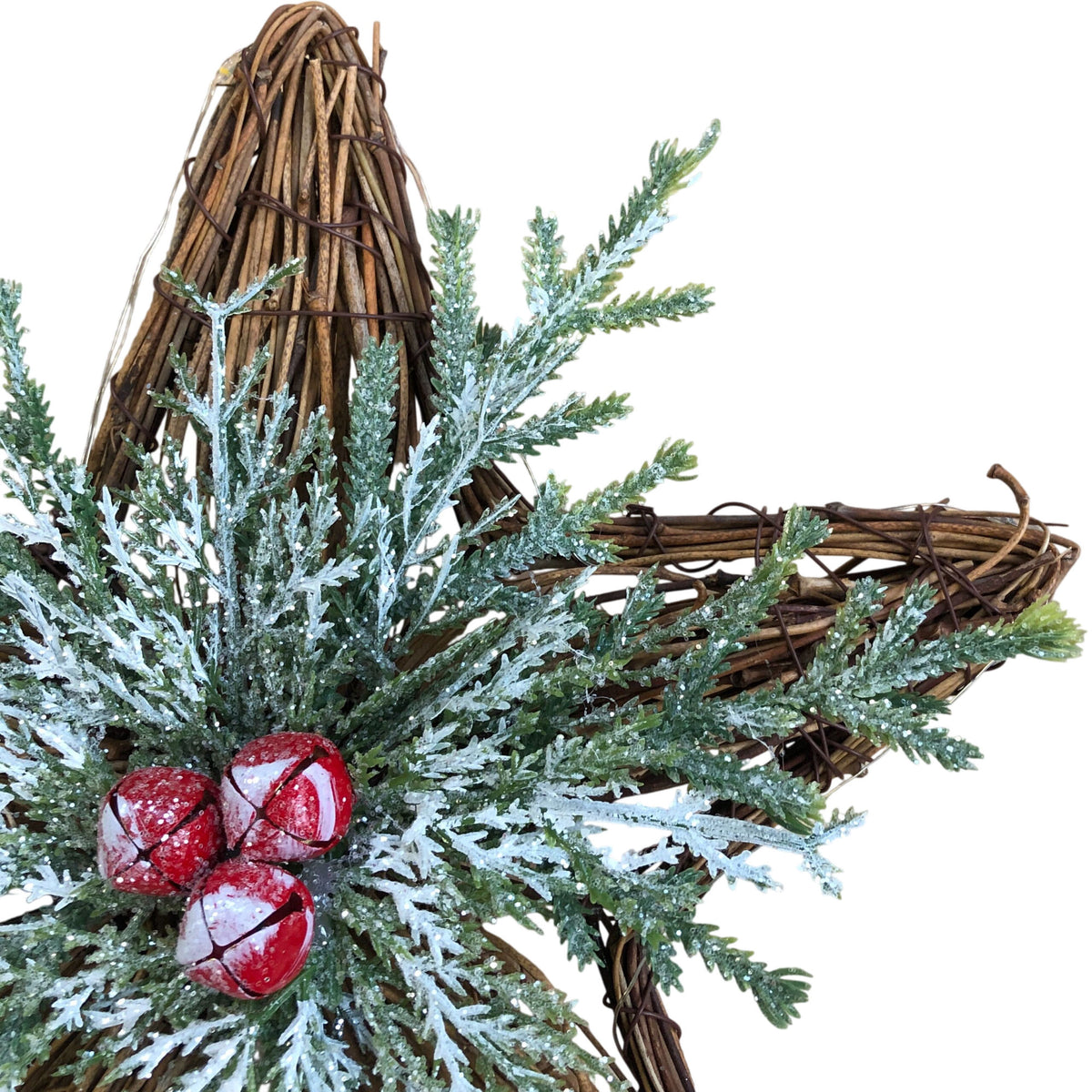 Lit Decorative Star Tree Topper Ornament With Pine & Red Berries