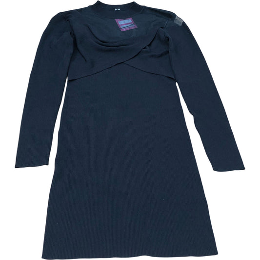 River Island Black Ribbed Long Sleeve Dress Size UK12 Women's Stylish Midi