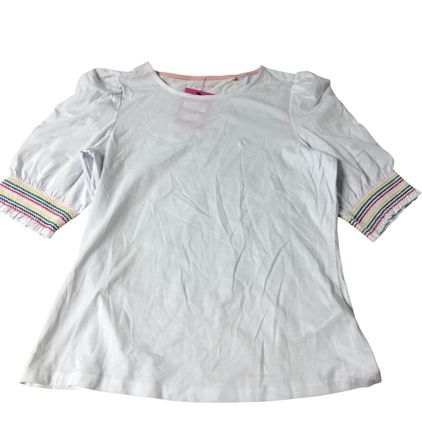 Boden White Puff Sleeve Top Women's Cotton Modal Blend Colourful Detail UK12