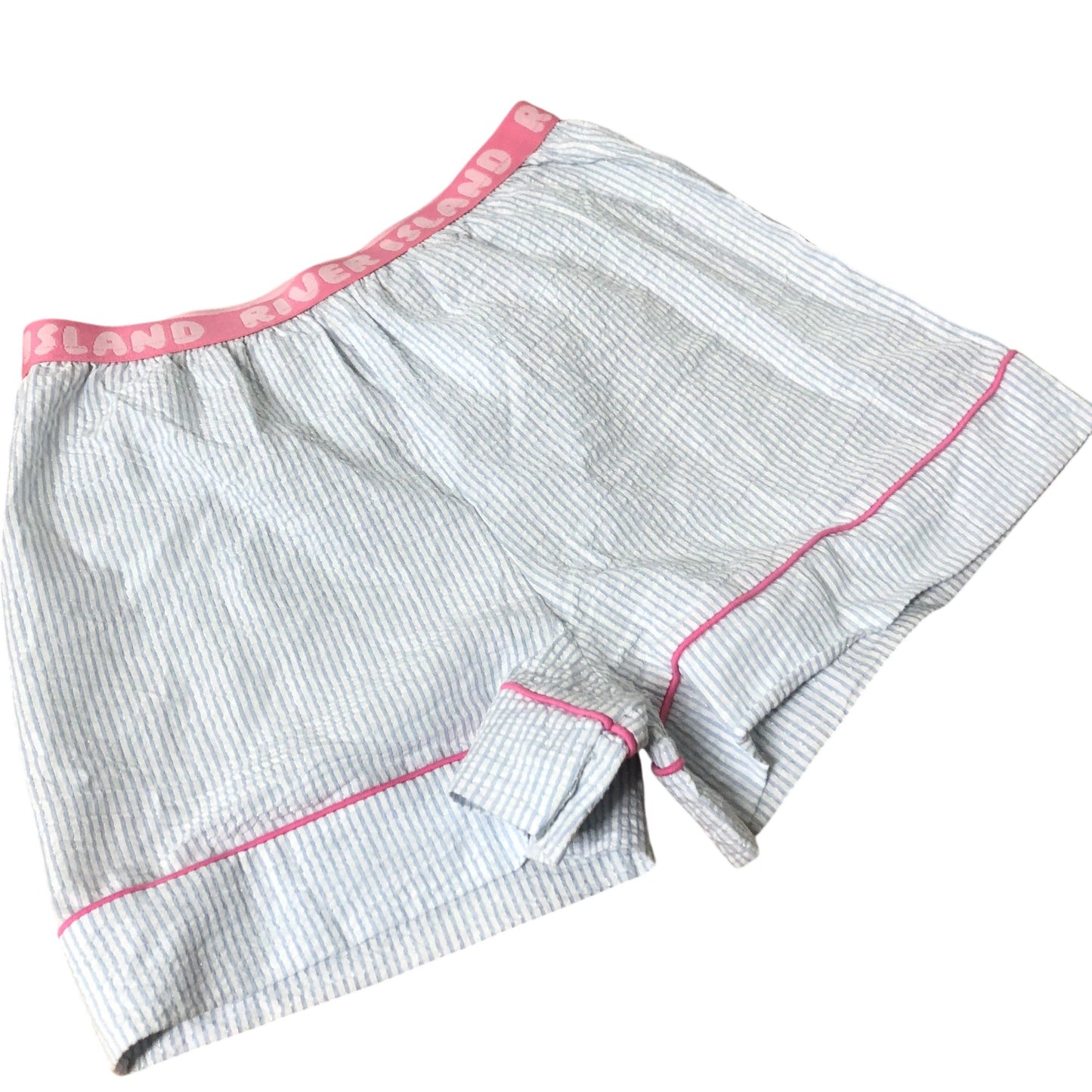 River Island Girl's Cotton Striped Shorts Pink Trim Comfortable Fit 13-14 Years