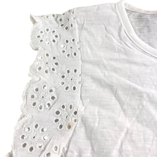 White Cotton Top Size 14 Floral Lace Detail Sleeves