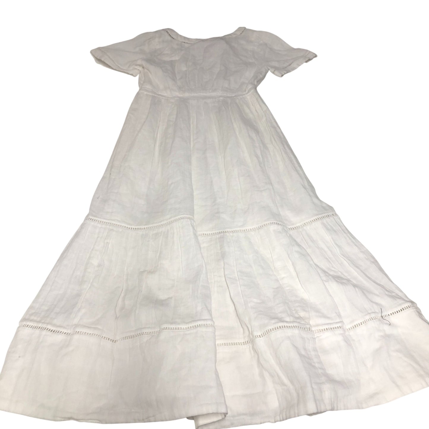 White Cotton Maxi Dress Women Short Sleeve Lace Trim UK8