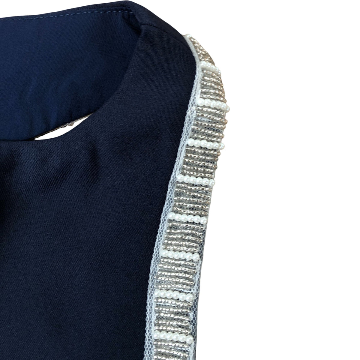 Jarlo Navy Blue Dress Women's Elegant Midi Length Embellished Neckline Size 8