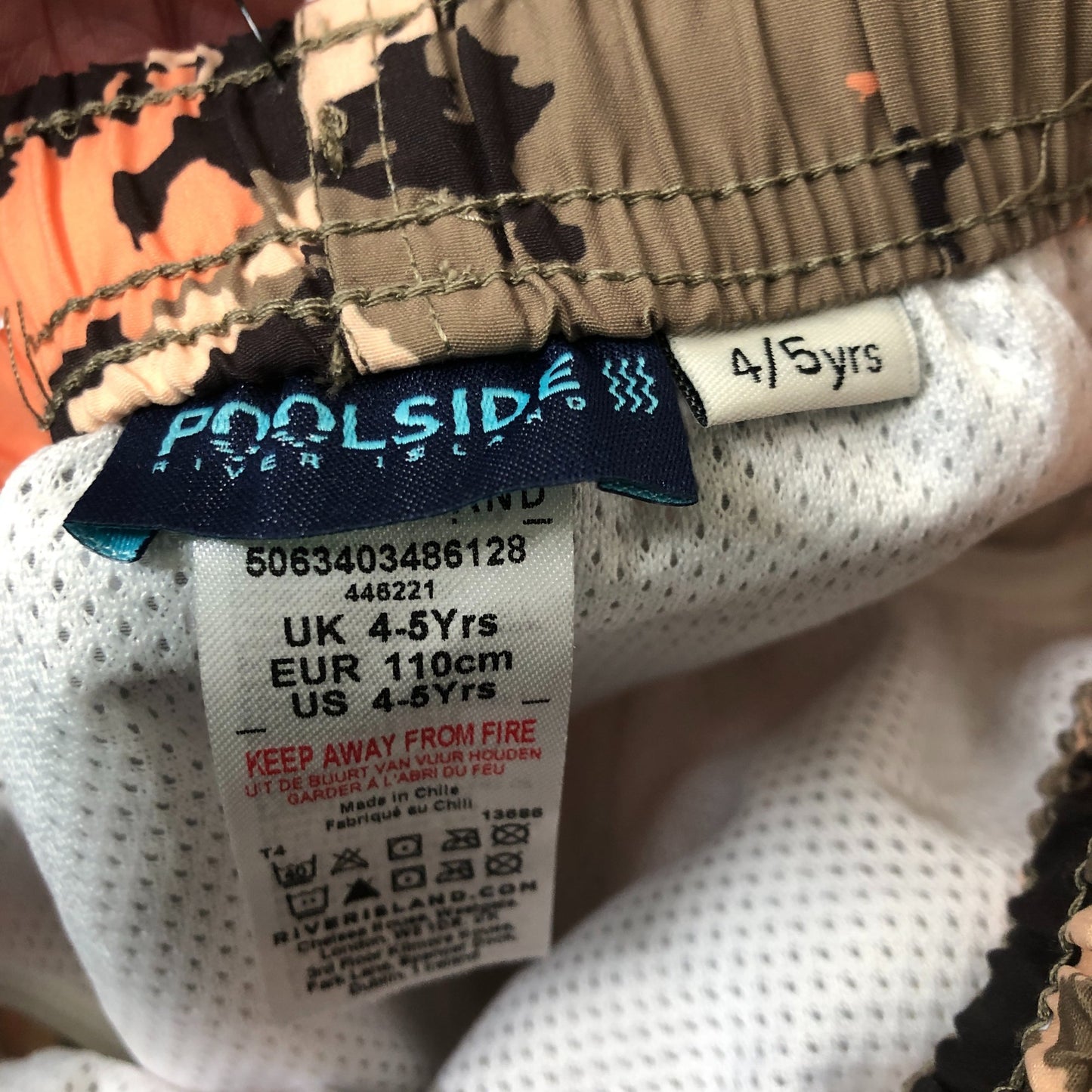 River Island Poolside Boys Swim Shorts Size 4-5 Years Camouflage Swimwear