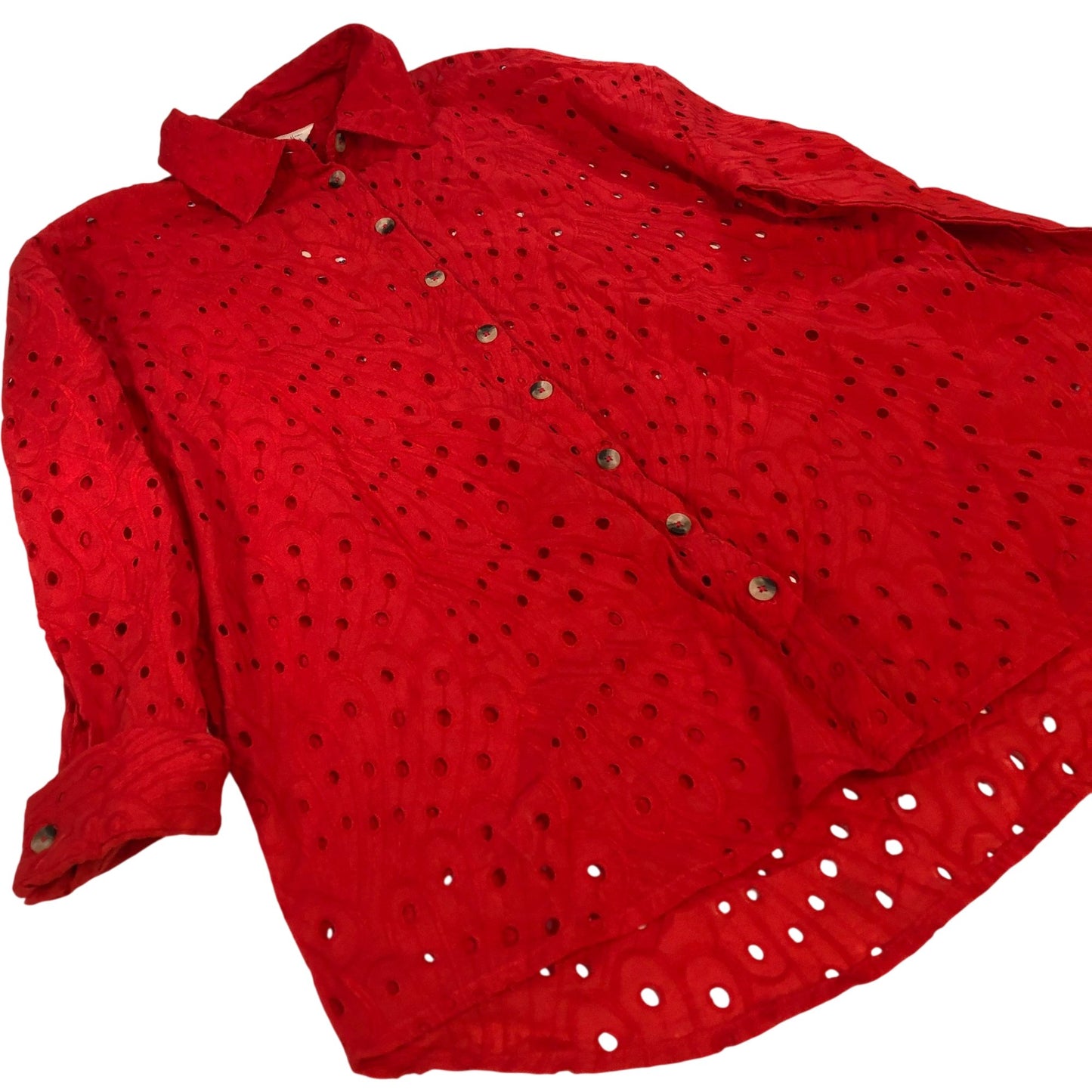 River Island Women's Red Cotton Blouse Size UK S Light Weight Hole Detail