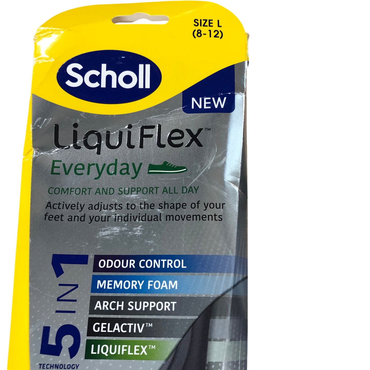 Scholl LiquiFlex Everyday Insoles Size L 8-12 Memory Foam Support Odour Control