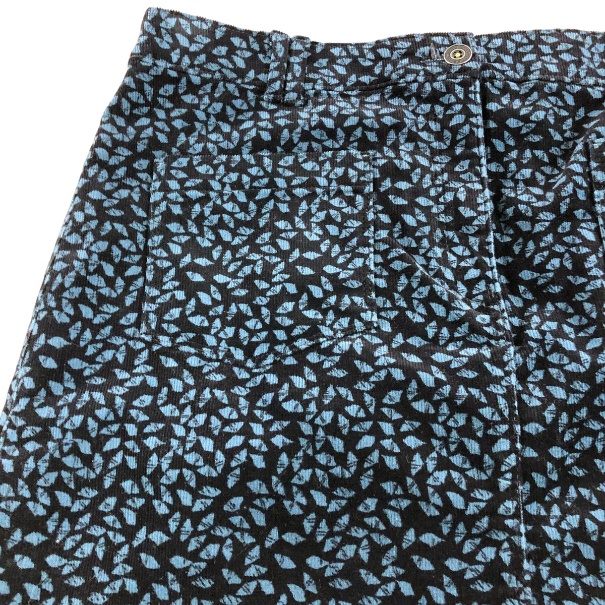 Black Printed Skirt UK14 Women's Cotton Blend A Line Blue Patterned